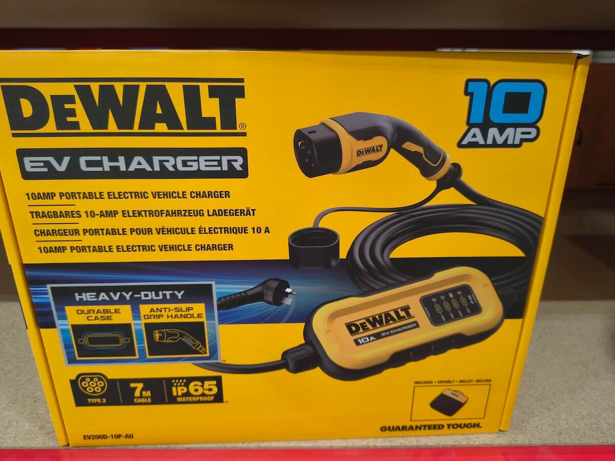 A boxed 10 amp Mode 2 portable EV charger