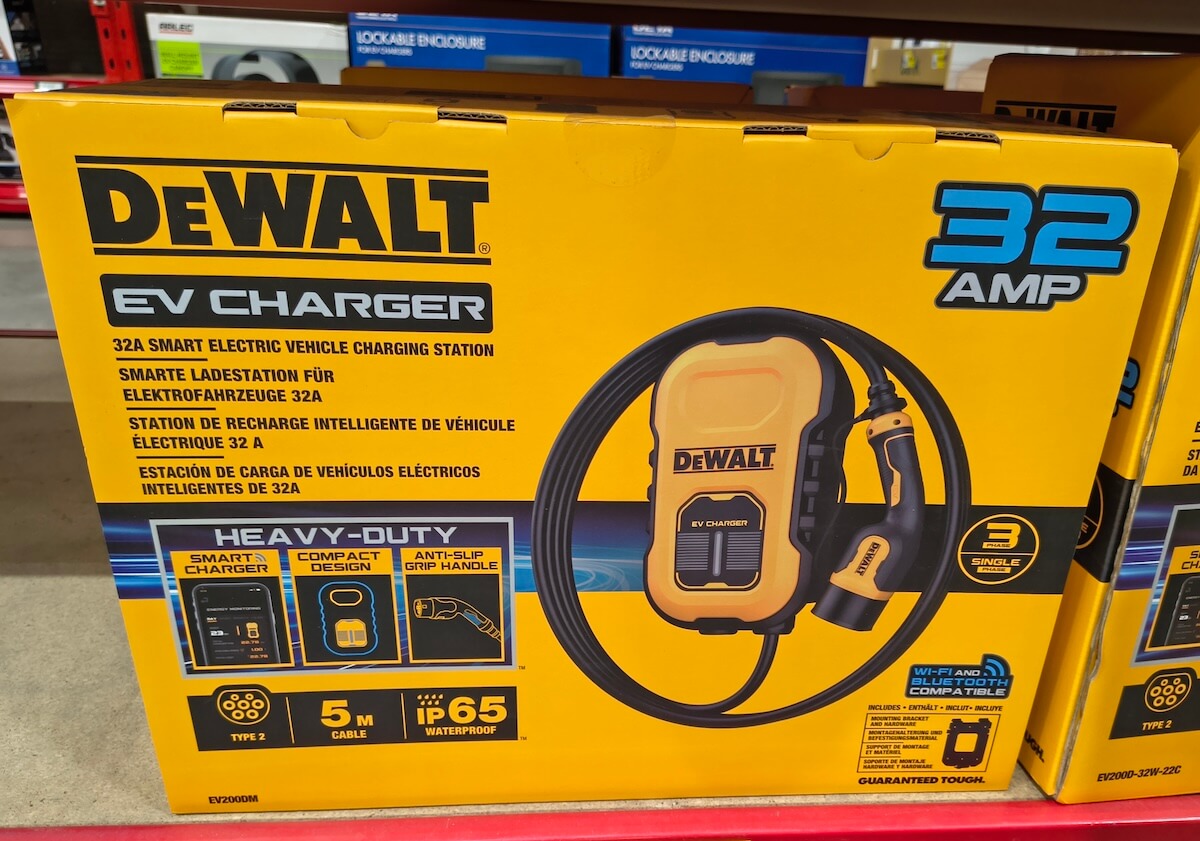 A boxed 32 amp Mode 3 wallbox EV charger
